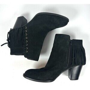 Sofft 'Winters' Black Leather Bootie w/Fringe Tassels Size 9.5